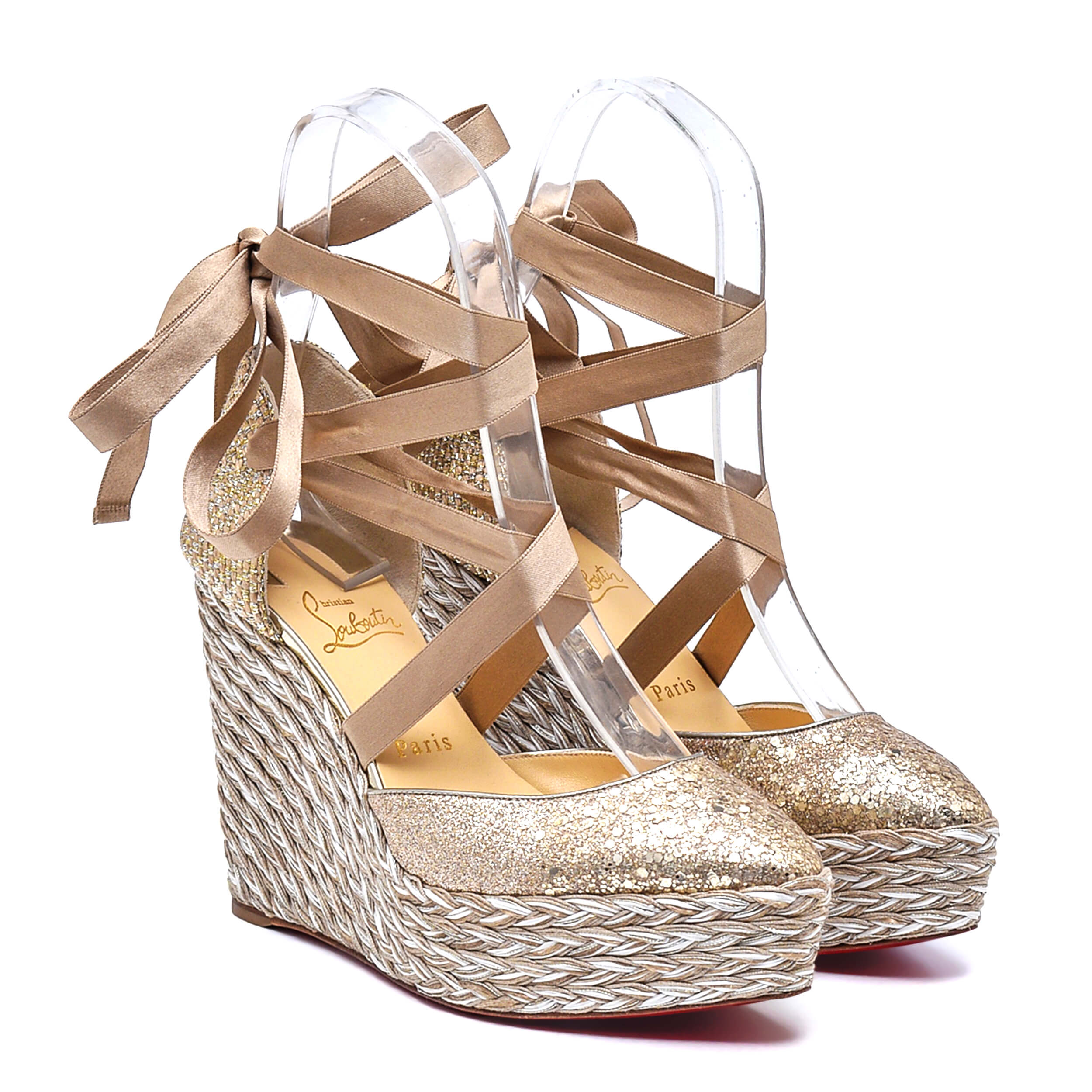 Christian Louboutin - Gold Glitter Wedge Espadrilles 38